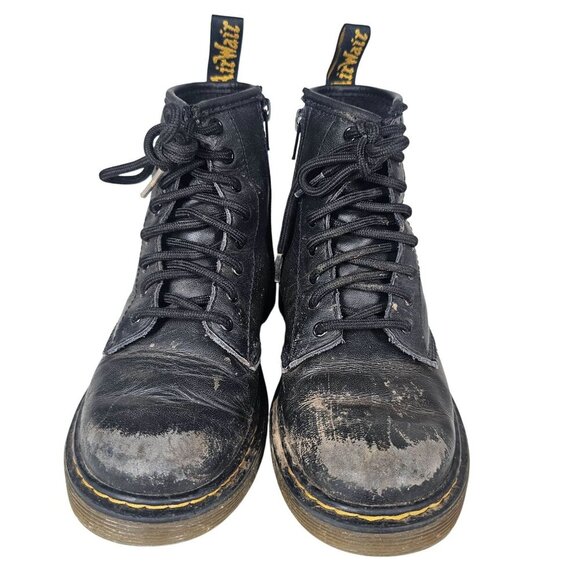 Dr. Martens Black Leather Lace-Up Kids Boots Distressed Condition #1460 J Size 2 - Picture 2 of 10